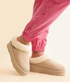 Bearpaw Brynne Platform Suede Slipper Oat New