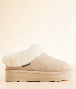 Bearpaw Brynne Platform Suede Slipper Oat New