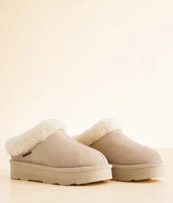 Bearpaw Brynne Platform Suede Slipper Oat New