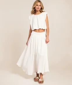 Blu Pepper Bubble Cropped Top White