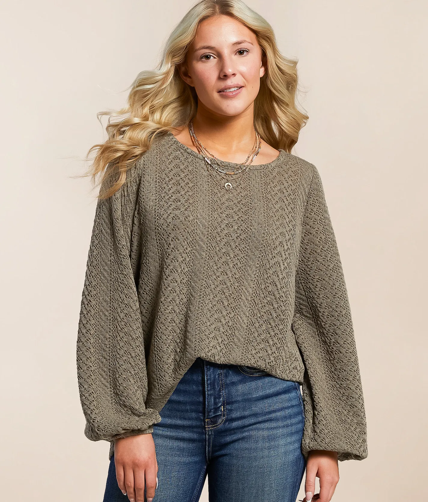 Daytrip Bubble Knit Top Olive Best