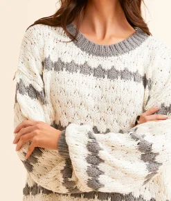 Tops | Daytrip Bubble Striped Sweater Cream Grey