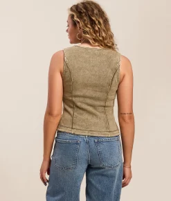 Tops | Gilded Intent Buckle Strap Denim Stretch Tank Top Olive