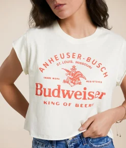 Life Clothing Budweiser Cropped T-Shirt Cream Sale