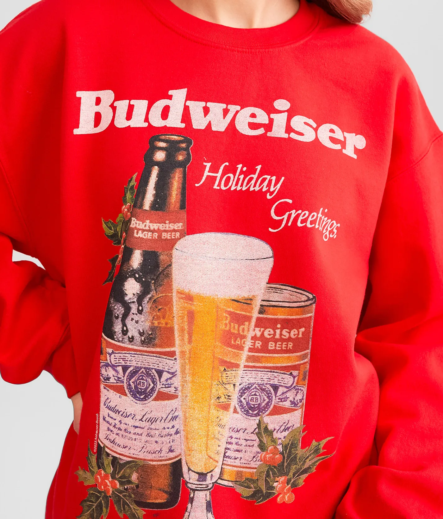 Tops | Junkfood Budweiser Holiday Oversized Pullover Red