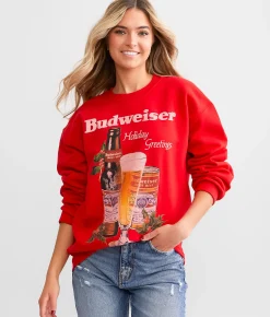 Tops | Junkfood Budweiser Holiday Oversized Pullover Red
