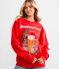 Tops | Junkfood Budweiser Holiday Oversized Pullover Red