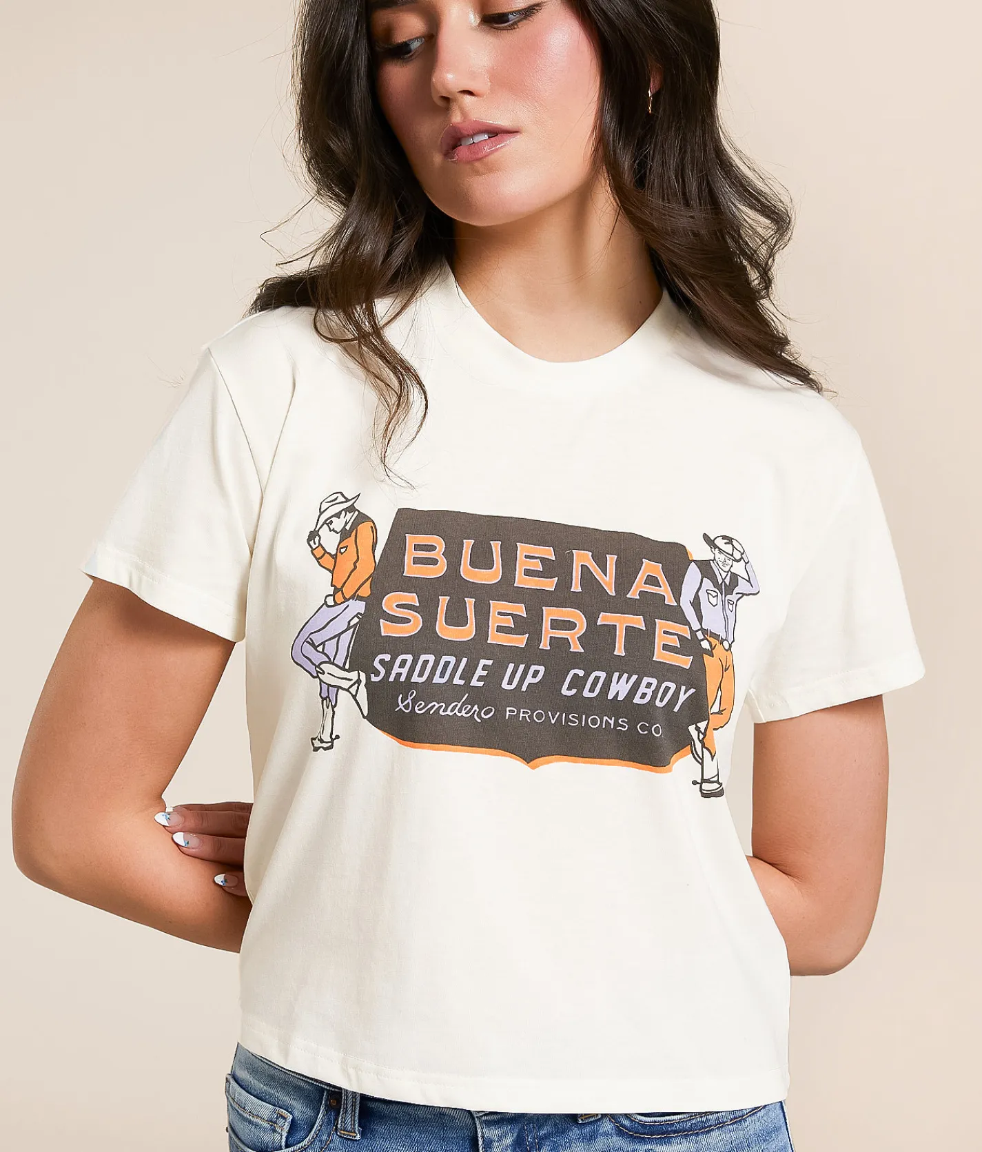 Tops | Sendero Provisions Co. Buena Suerte Cropped T-Shirt Vintage White Orange