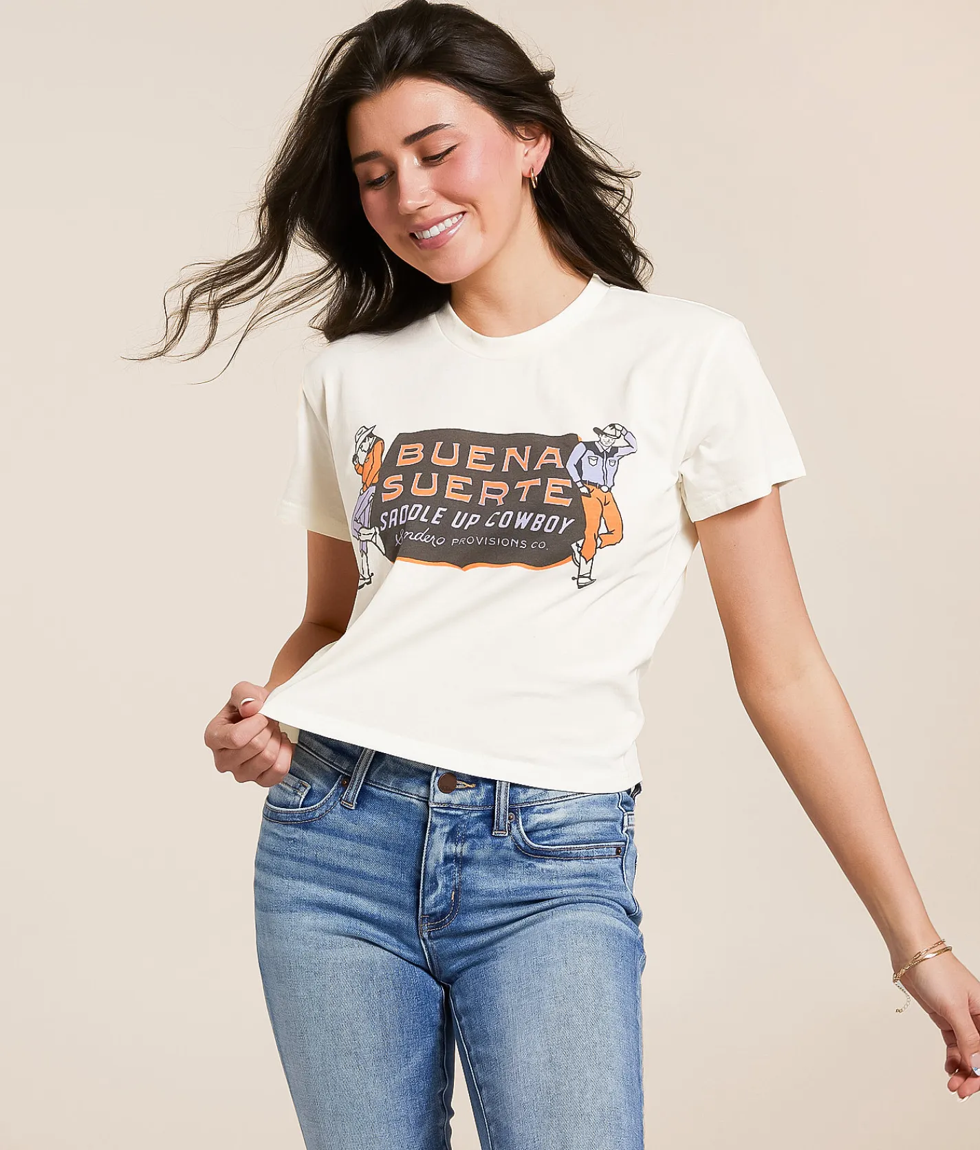 Tops | Sendero Provisions Co. Buena Suerte Cropped T-Shirt Vintage White Orange