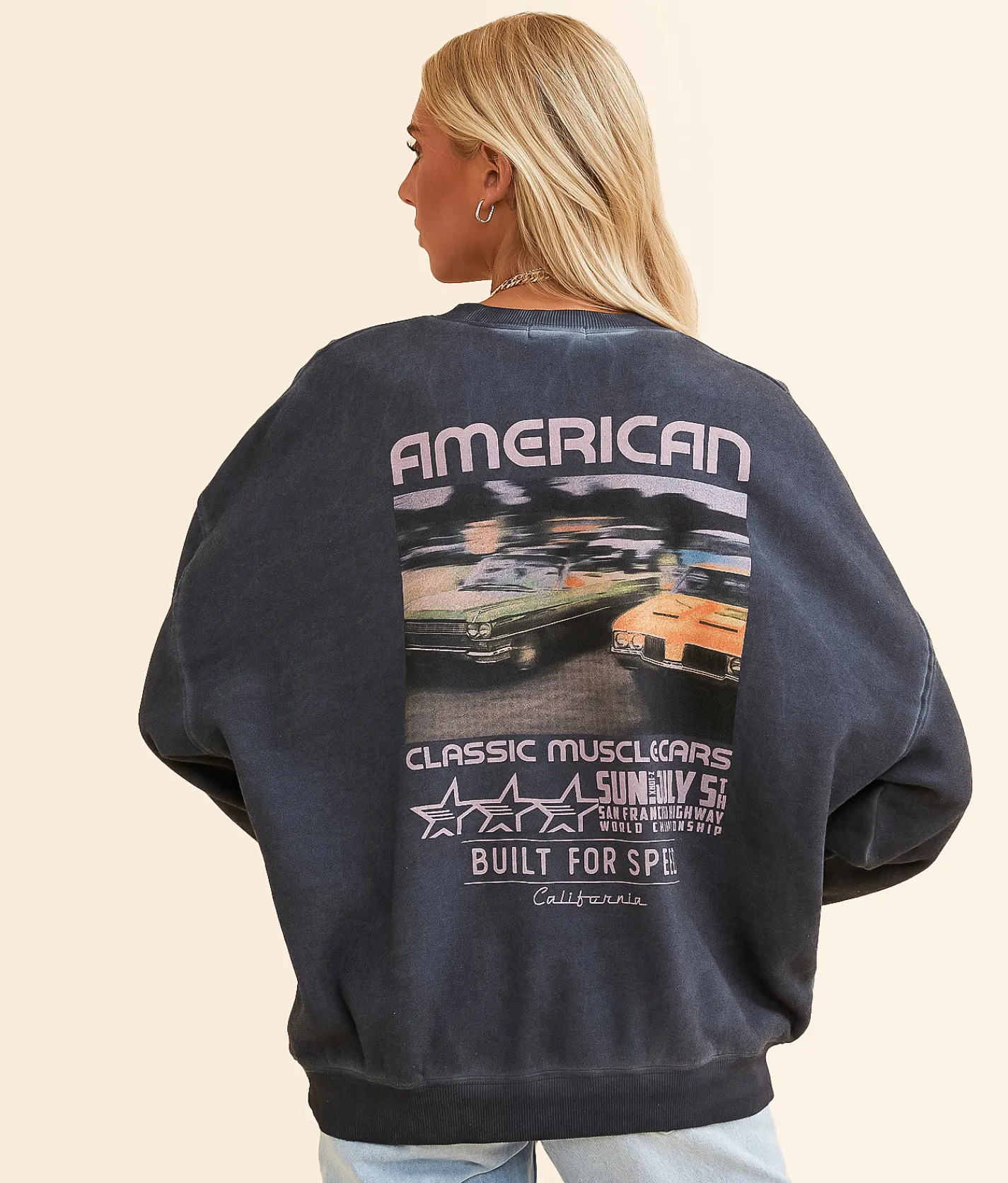Modish Rebel Built For Speed California Oversized Pullover Washed Black Sale