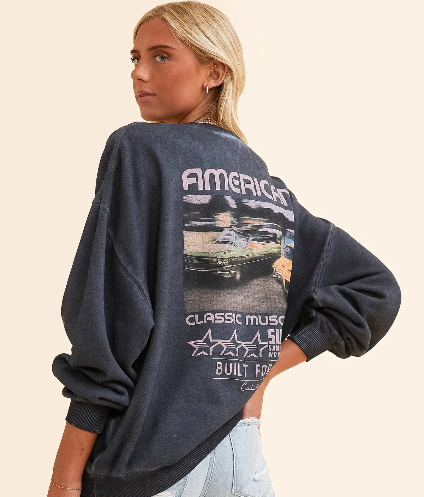 Modish Rebel Built For Speed California Oversized Pullover Washed Black Sale