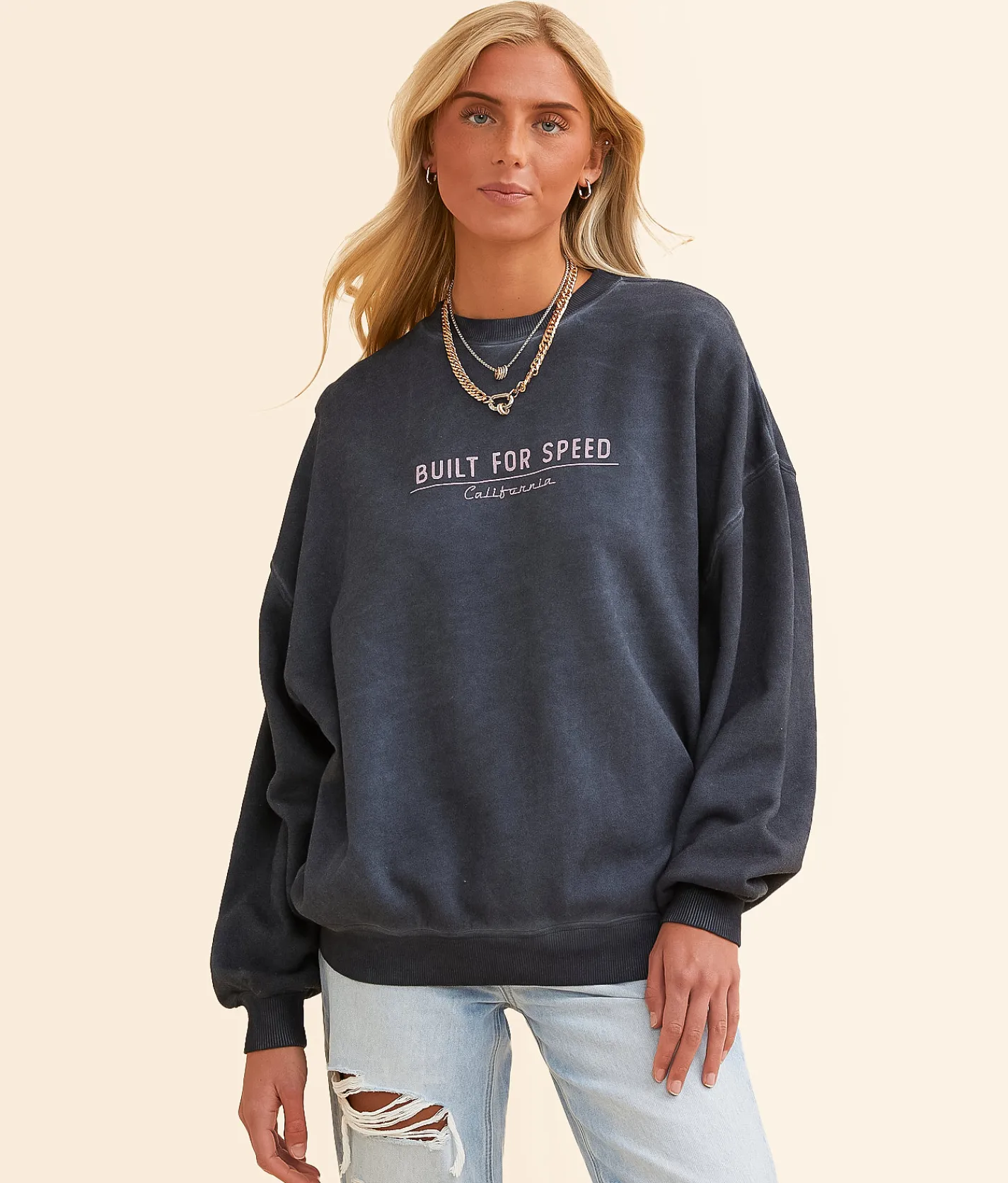 Modish Rebel Built For Speed California Oversized Pullover Washed Black Sale