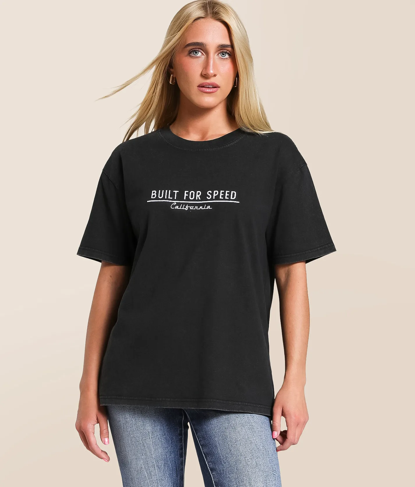 Modish Rebel Built For Speed Oversized T-Shirt Washed Black Clearance