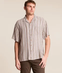Tops | Brixton Bunker Twisted Striped Shirt Robust Red