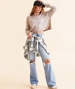 Tops | FITZ + EDDI Burnout Cropped Top Cocoa Brown