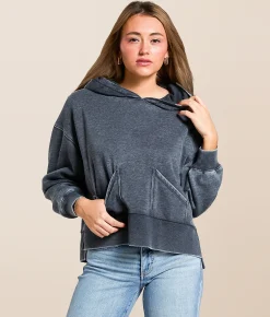 Tops | Gilded Intent Burnout Hooded Sweatshirt Black