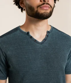Tops | Buckle Black Burnout Thermal Henley Mineral Blue