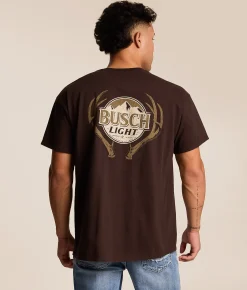 Junkfood Busch Light Antlers T-Shirt Dark Chocolate Discount