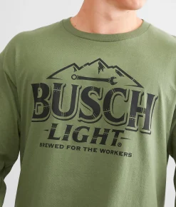 Brew City Busch Light Blue Collar T-Shirt Military Green Sale