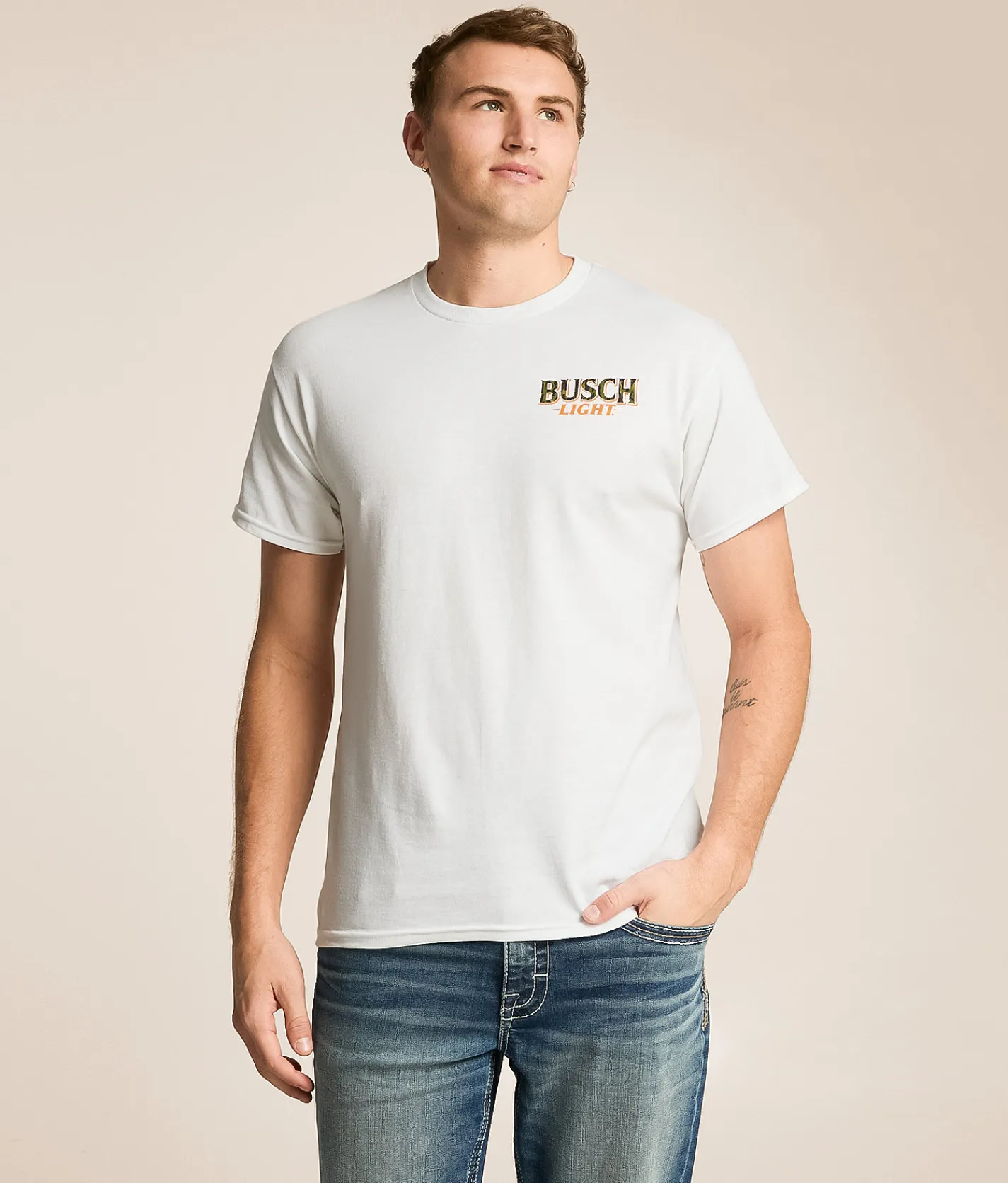 JEDCo Busch Light Branded Camo T-Shirt White New