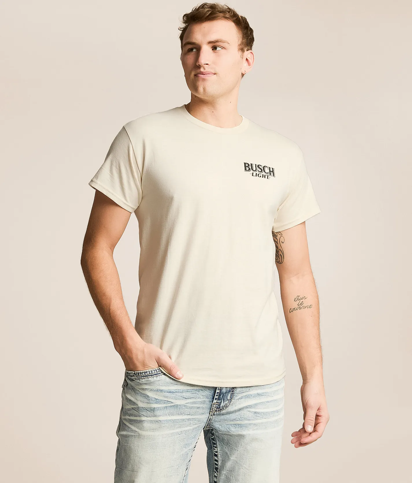 Tops|Graphic T-Shirts | JEDCo Busch Light Camo T-Shirt Natural