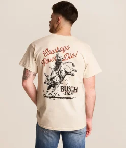 JEDCo Busch Light Cowboys Never Die T-Shirt Natural Outlet