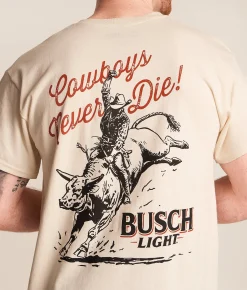Graphic T-Shirts | JEDCo Busch Light Cowboys Never Die T-Shirt Natural