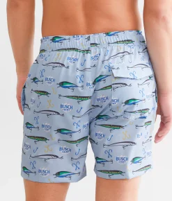 Bottoms|Swimwear | Tipsy Elves Busch Light® Fishing Swim Trunks Blue
