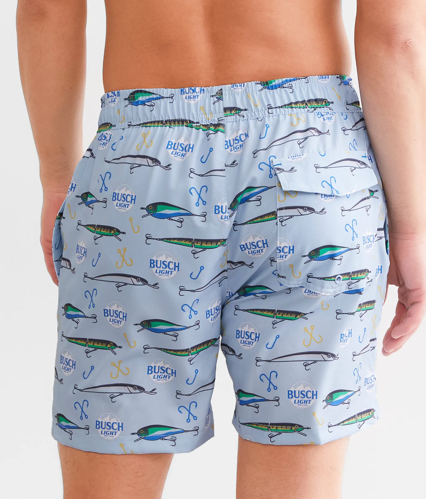 Bottoms|Swimwear | Tipsy Elves Busch Light® Fishing Swim Trunks Blue