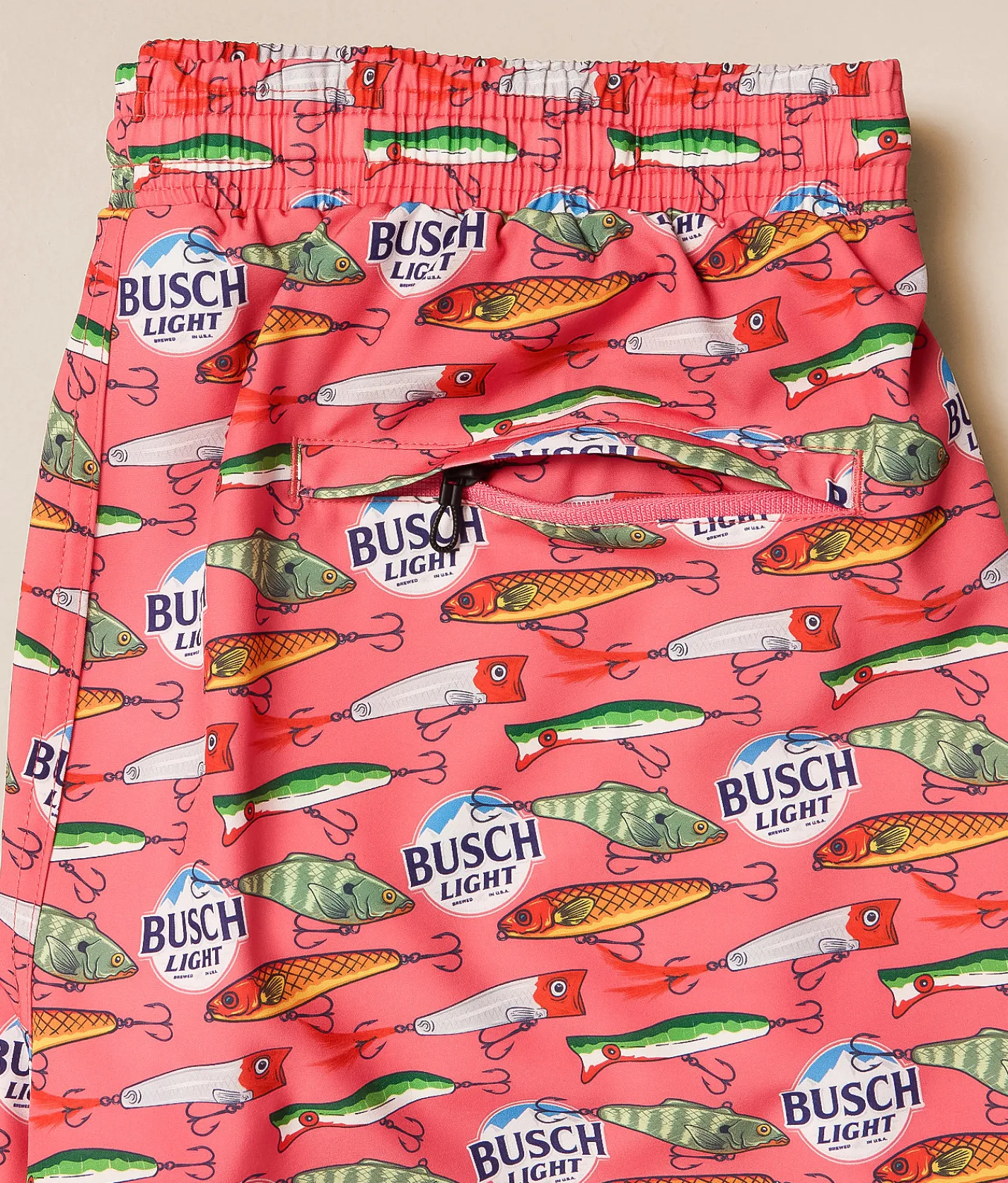 Tropical Bros. Busch Light Fish Lures Stretch Swim Trunks Coral Best