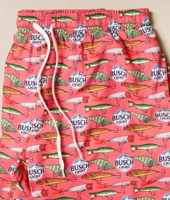 Tropical Bros. Busch Light Fish Lures Stretch Swim Trunks Coral Best