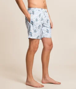 Bottoms|Swimwear | Tropical Bros. Busch Light Ice & Cans Swim Trunks White
