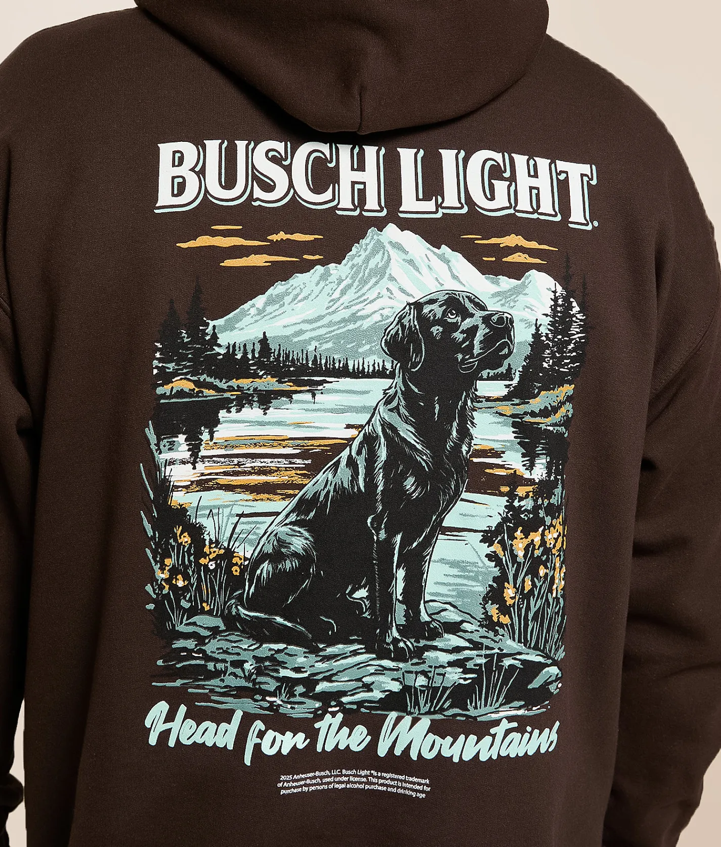 JEDCo Busch Light Mountain Lab Hooded Sweatshirt Dark Chocolate