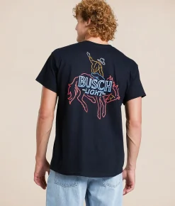 Tops|Graphic T-Shirts | JEDCo Busch Light Neon Cowboy T-Shirt Black