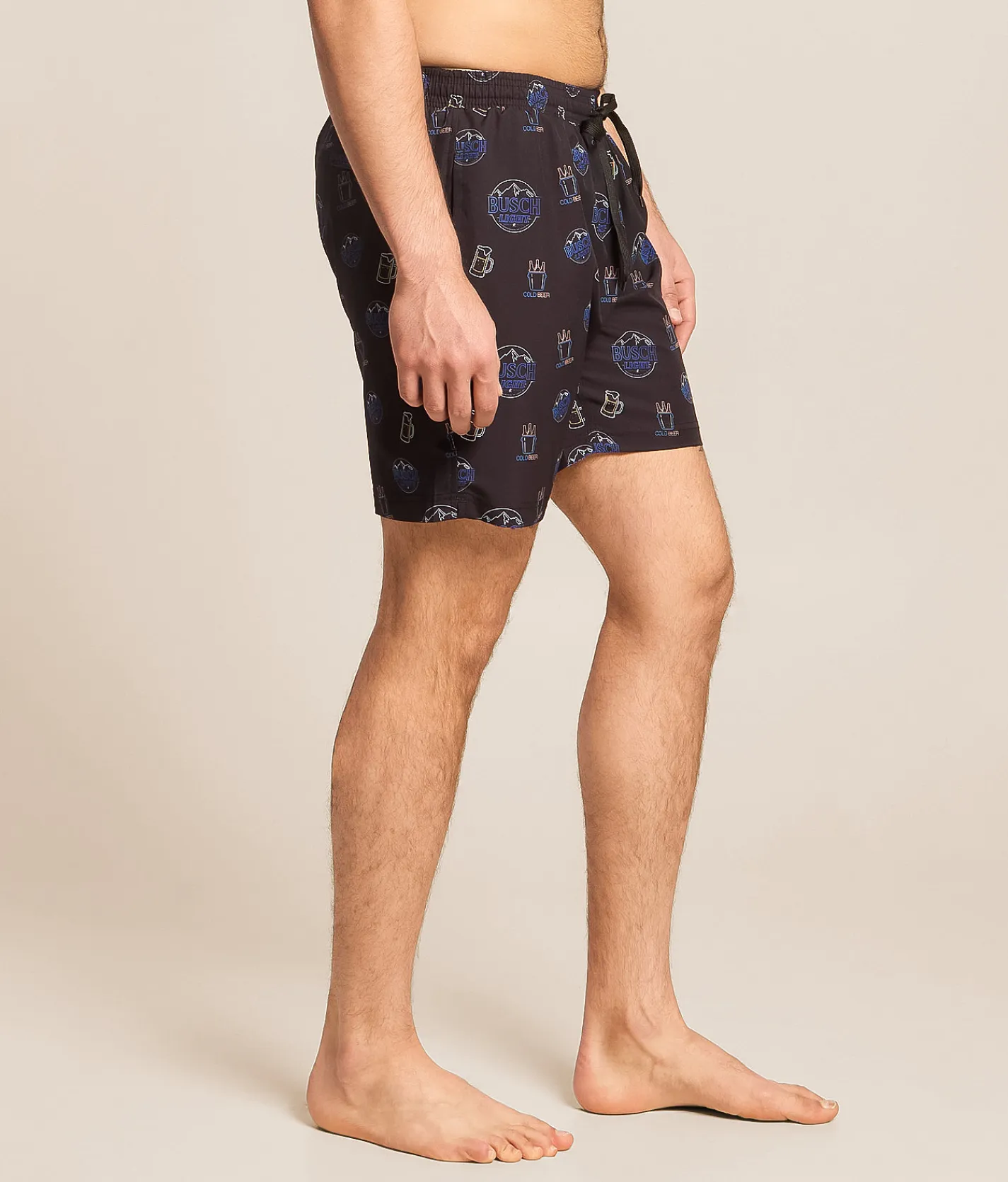 Bottoms|Swimwear | Tropical Bros. Busch Light Neon Stretch Swim Trunks Black