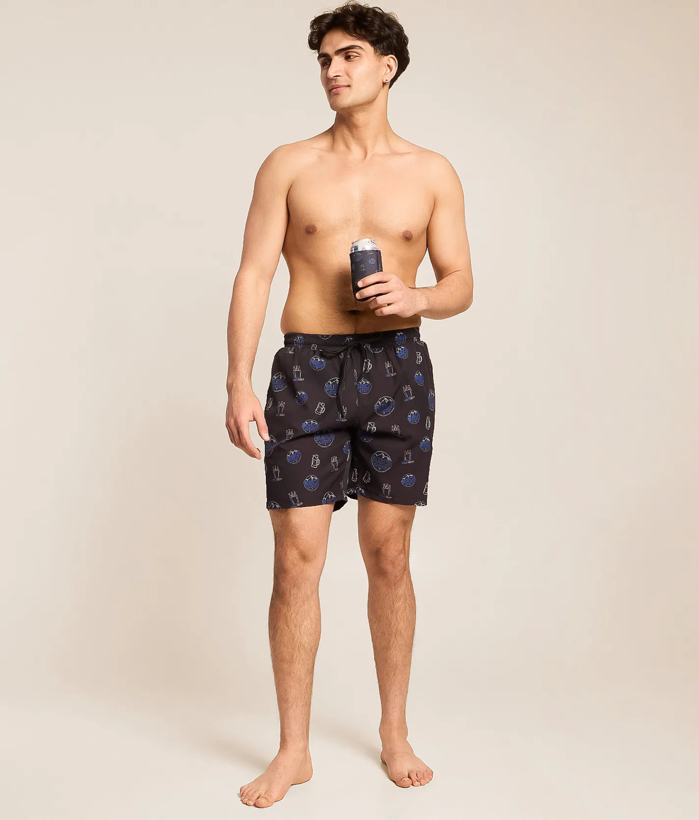 Bottoms|Swimwear | Tropical Bros. Busch Light Neon Stretch Swim Trunks Black