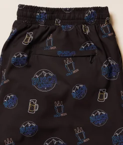 Bottoms|Swimwear | Tropical Bros. Busch Light Neon Stretch Swim Trunks Black