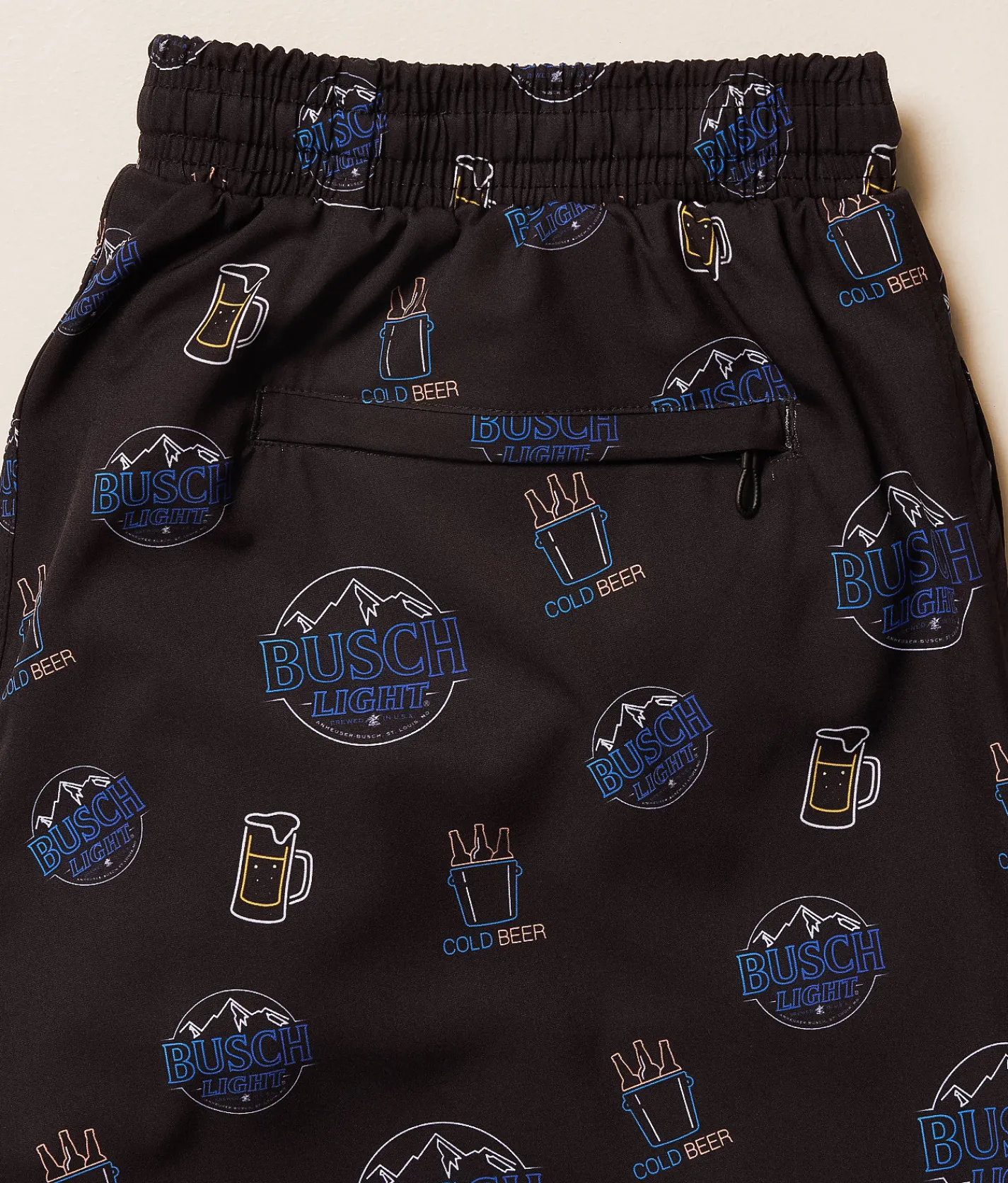 Bottoms|Swimwear | Tropical Bros. Busch Light Neon Stretch Swim Trunks Black