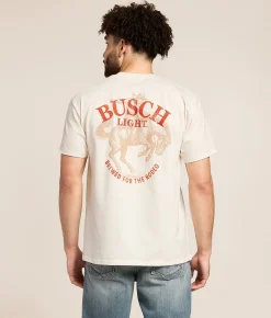 Brew City Busch Light Overlay Cowboy T-Shirt Vintage White Discount