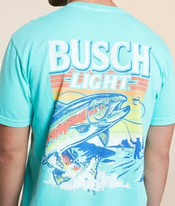 Tops|Graphic T-Shirts | JEDCo Busch Light Retro Fly Fishing T-Shirt Chalky Mint