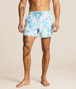 party pants Busy Palms Happy Hour Stretch Swim Trunks Cyan Outlet