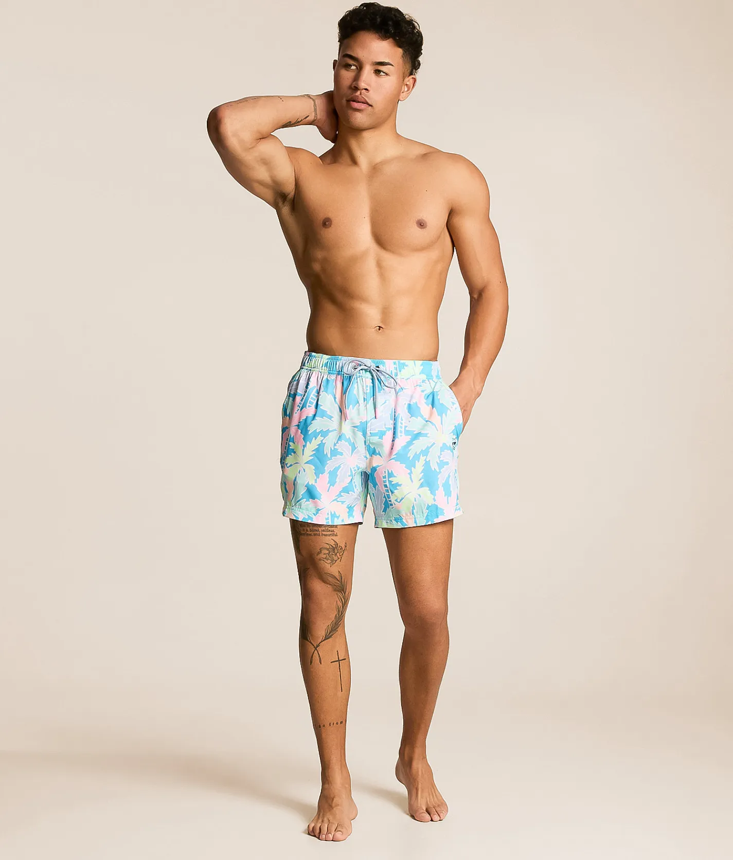 party pants Busy Palms Happy Hour Stretch Swim Trunks Cyan Outlet