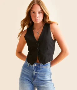 Coats & Jackets | Double Zero Button-Up Cropped Vest Cream