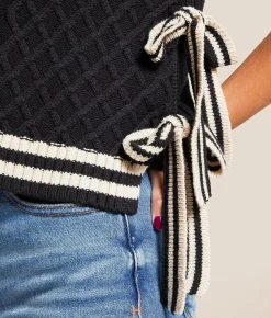 Blu Pepper Cable Knit Boxy Sweater Black Sale