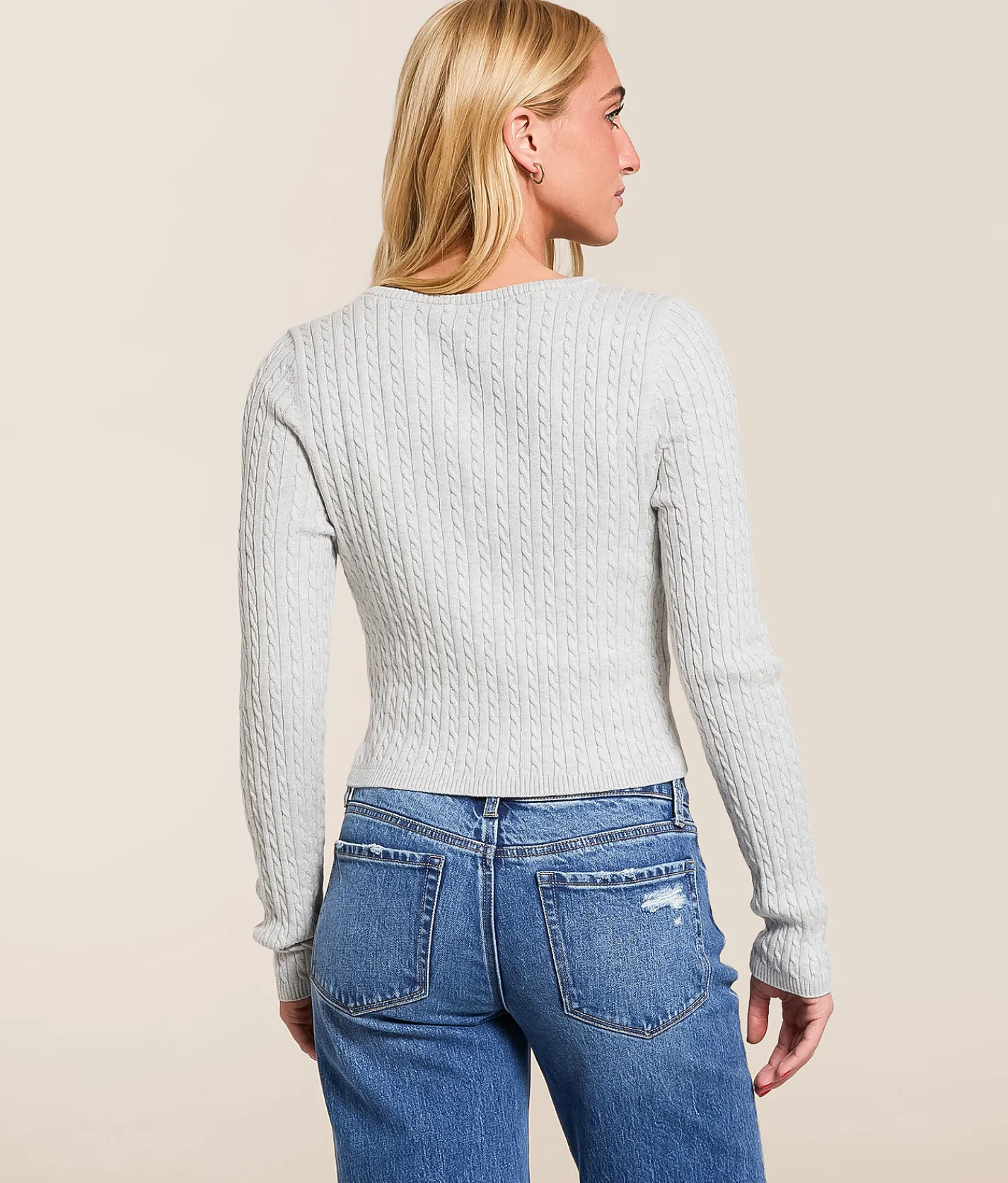 Tops | FITZ + EDDI Cable Knit Cardigan Sweater Heather Grey