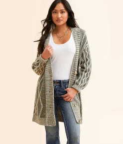 Tops | BKE Cable Knit Cardigan Sweater Agave