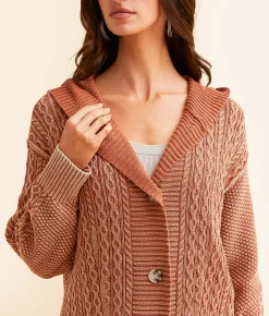 Tops | BKE Cable Knit Hooded Cardigan Sweater Washed Black