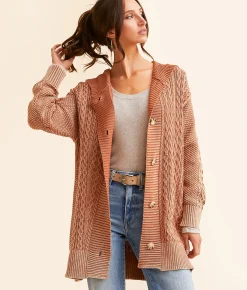 Tops | BKE Cable Knit Hooded Cardigan Sweater Washed Black