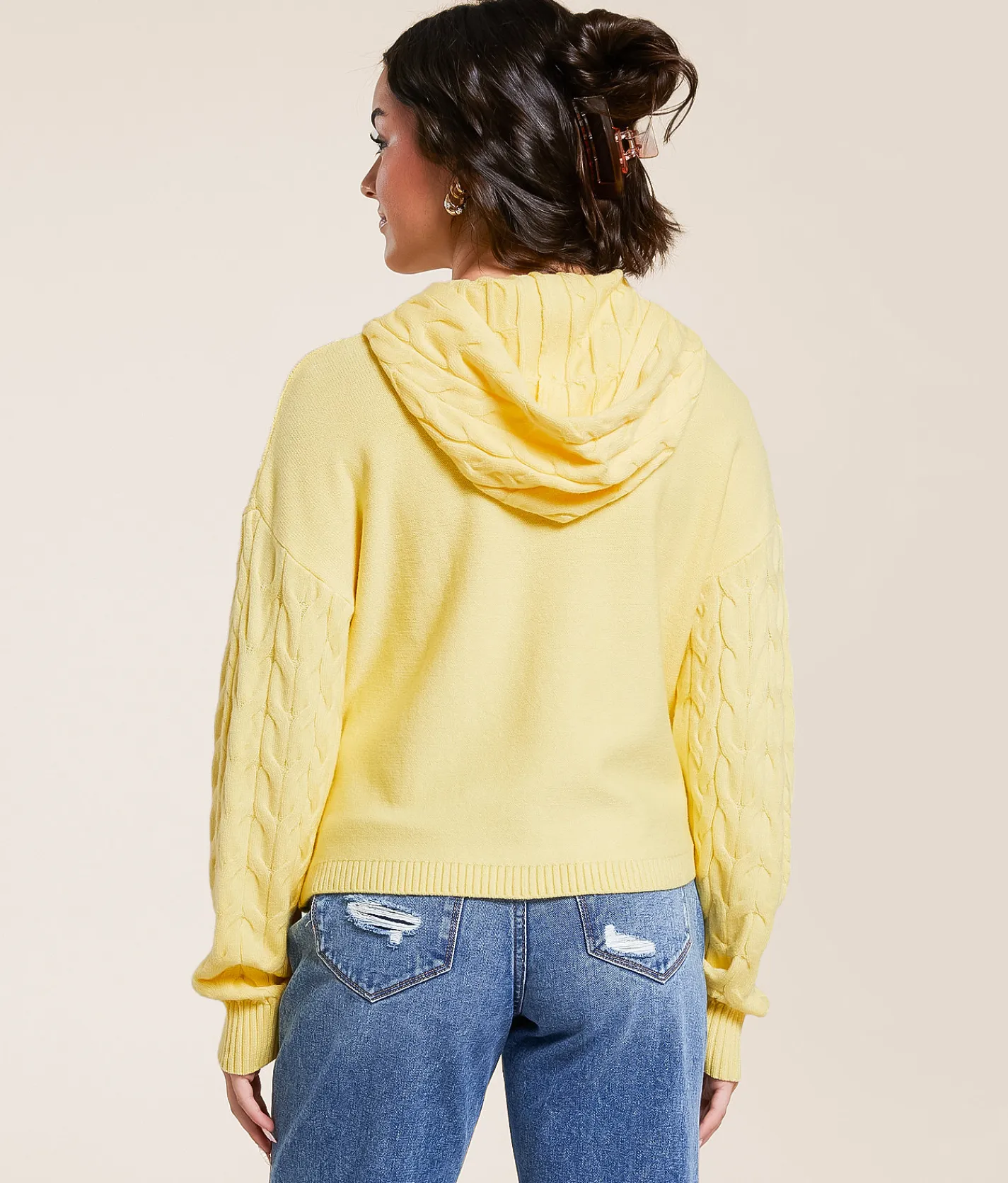 FITZ + EDDI Cable Knit Hooded Sweater Pale Banana New
