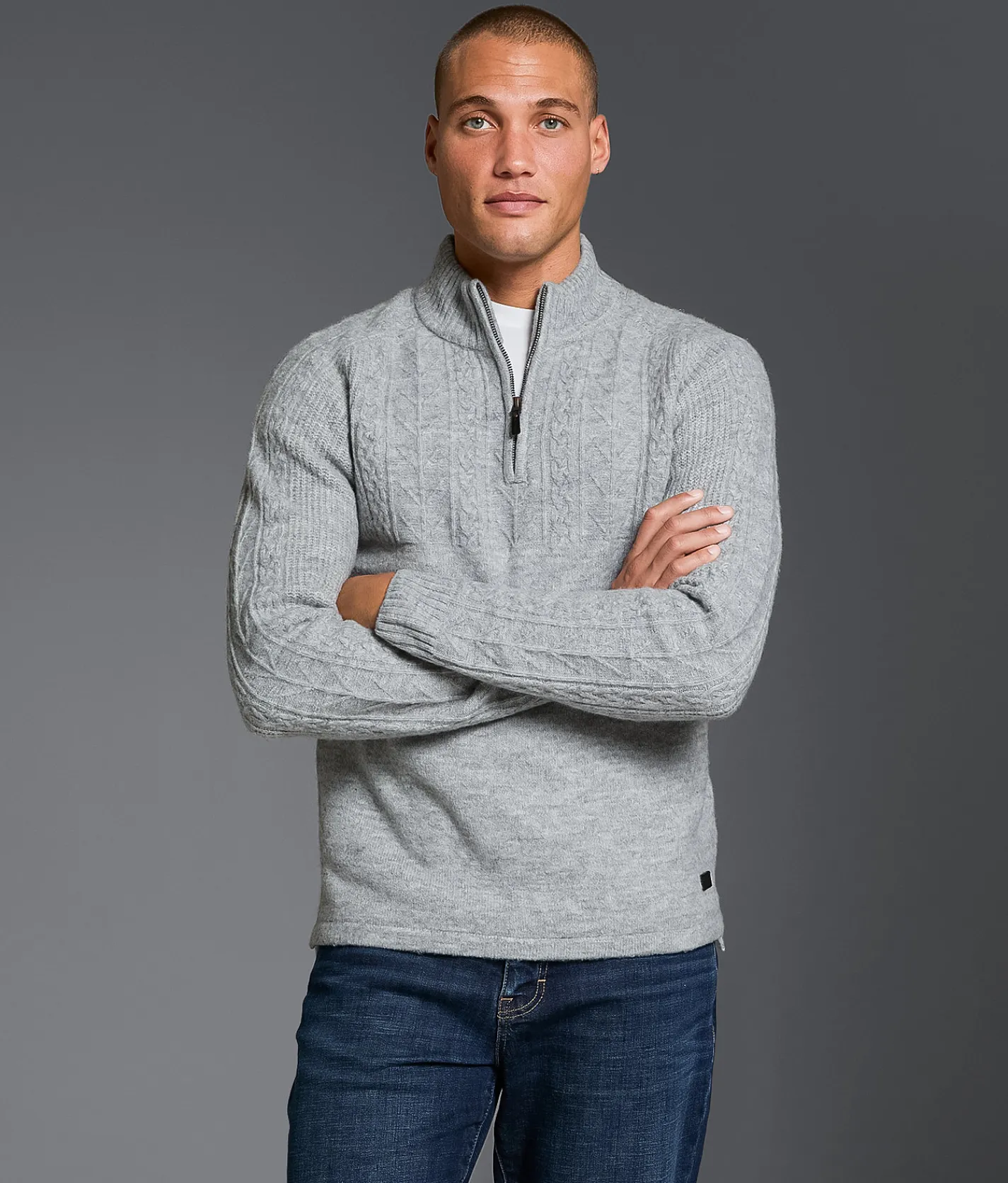 Tops | Outpost Makers Cable Knit Quarter Zip Sweater Ice Heather